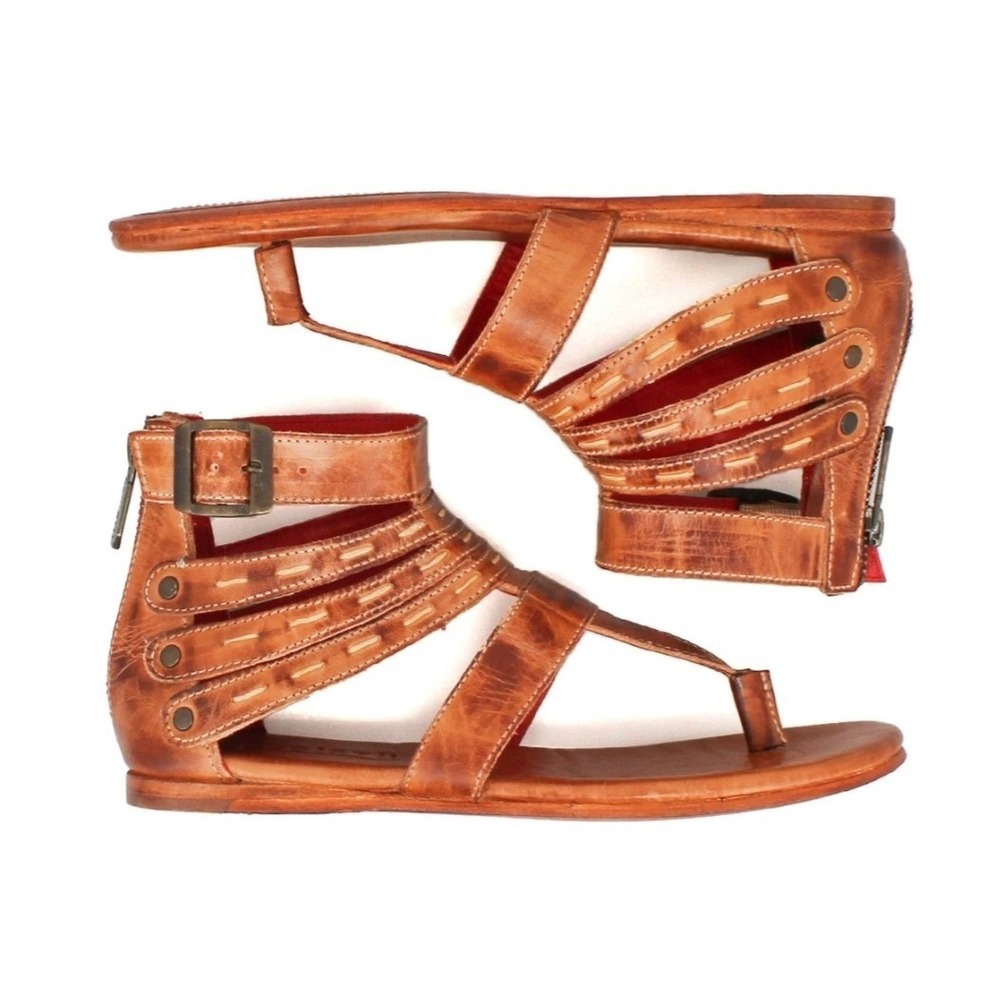 Bed Stu ARTEMIS Brown Leather Caged Gladiator Flat Sandals Zip Back 6.5 Distress